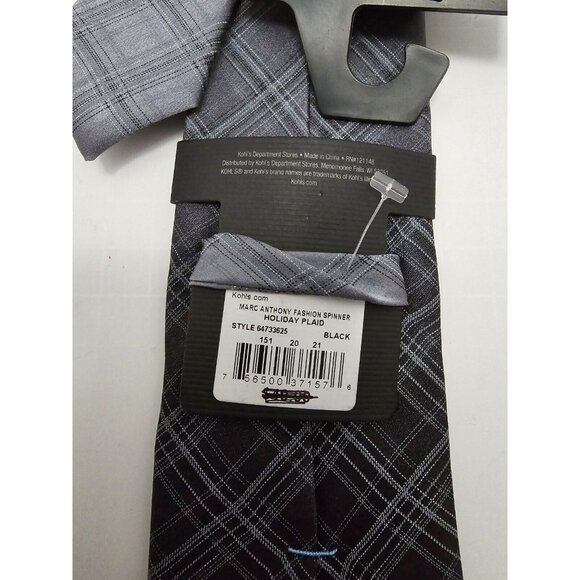 Marc Anthony Necktie Black Holiday Plaid Black Necktie Tie Silk Style NEW NWT - Picture 3 of 7